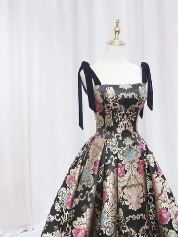 Vintage Satin Straps Floral Long Formal Evening Long Dress Prom Dress HZ1023